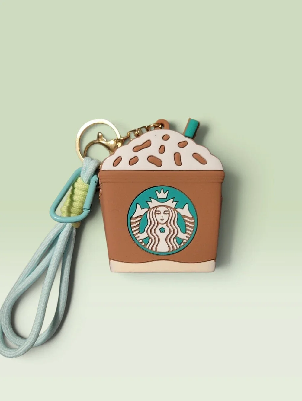 Starbucks Brown & Teal Silicone Frappuccino Keychain & Coin Purse Wristlet